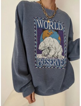 Polar bear print loose round neck T-shirt  HF0108-04-04