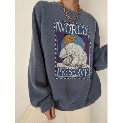 Polar bear print loose round neck T-shirt HF0108-04-04 Polar bear print loose round neck T-shirt HF0108-04-04