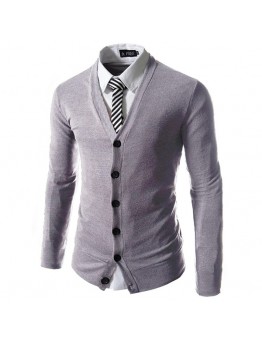 Autumn Winter Fashion Pure Color Knit Cardigan Casual Business Slim Fit V  neck Cardigan