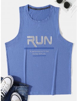 Men Reflective Letters Sleeveless Moisture Wicking Sporty Tank Tops