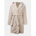 Mens Solid Color Flannel Thicken Warm Lace  Up Home Hooded Robe